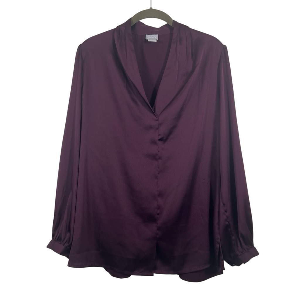Chico's Deep Purple Satin Blouse Size 1